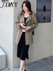 imCharms Spring And Autumn Korean Version Lapel Retro Style Chic Elegant Temperament Mid-Length Trench Coat Women's Clothing