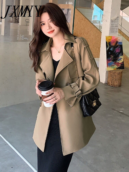 imCharms Spring And Autumn Korean Version Lapel Retro Style Chic Elegant Temperament Mid-Length Trench Coat Women's Clothing