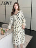 imCharms Spring And Autumn Rose Pleated Cchiffon Skirt Lace Dress Elegant Temperament Square Collar Long Skirt Women's Clothing
