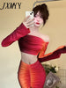 imCharms Spring And Autumn Tie-Dyed Long Sleeve Jacket Wrinkled Skirt Two-Piece Sexy Temperament Women's Suit