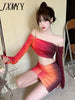 imCharms Spring And Autumn Tie-Dyed Long Sleeve Jacket Wrinkled Skirt Two-Piece Sexy Temperament Women's Suit