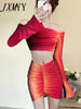 imCharms Spring And Autumn Tie-Dyed Long Sleeve Jacket Wrinkled Skirt Two-Piece Sexy Temperament Women's Suit