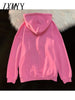 imCharms Spring Autumn 2023 Casual Simple Polyester Fiber Thin Loose Sweater Women's Hooded Foam Print Double Layer Hat