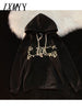 imCharms Spring Autumn 2023 Casual Simple Polyester Fiber Thin Loose Sweater Women's Hooded Foam Print Double Layer Hat