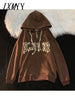 imCharms Spring Autumn 2023 Casual Simple Polyester Fiber Thin Loose Sweater Women's Hooded Foam Print Double Layer Hat