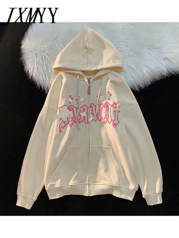 imCharms Spring Autumn 2023 Casual Simple Polyester Fiber Thin Loose Sweater Women's Hooded Foam Print Double Layer Hat