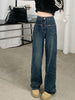 imCharms Spring and Autumn Large Size Women's High Waist Straight Jeans Pocket Drape Casual Wide Leg Pants
