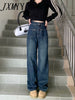 imCharms Spring and Autumn Large Size Women's High Waist Straight Jeans Pocket Drape Casual Wide Leg Pants