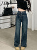 imCharms Spring and Autumn Large Size Women's High Waist Straight Jeans Pocket Drape Casual Wide Leg Pants
