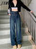 imCharms Spring and Autumn Large Size Women's High Waist Straight Jeans Pocket Drape Casual Wide Leg Pants