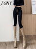 imCharms Spring and Autumn Products High Waist Thin Breasted Women's Versatile Casual Stretch Slim Pencil Pants
