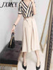 imCharms Striped Dress Two-Piece Women's Summer Mid-Length Temperament Half-Length Slim Casual High-Waist Skirt