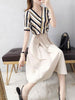 imCharms Striped Dress Two-Piece Women's Summer Mid-Length Temperament Half-Length Slim Casual High-Waist Skirt