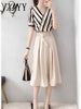 imCharms Striped Dress Two-Piece Women's Summer Mid-Length Temperament Half-Length Slim Casual High-Waist Skirt