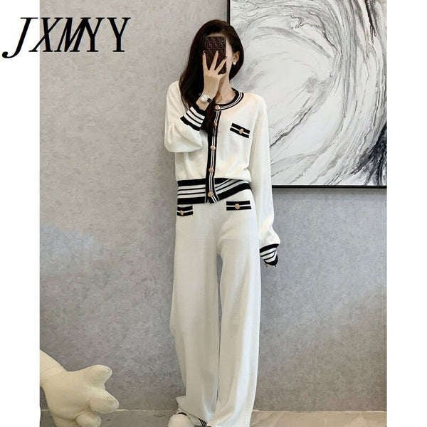 imCharms Suit Autumn And Winter 2023 Elegant Simple Temperament Wide-Leg Pants Knitted Women's Two-Piece Suit