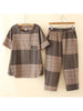 imCharms Suit Women 2023 Korean Version Summer Large Size Plaid Two-Piece Suit All-Match Casual Pants Loose Top Women