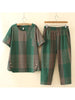imCharms Suit Women 2023 Korean Version Summer Large Size Plaid Two-Piece Suit All-Match Casual Pants Loose Top Women