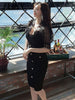 imCharms Summer Dress Korean Style Ladies Elegant Temperament Slim Mid-Length Stitching Lace Sexy Package Hip Dress Women