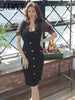 imCharms Summer Dress Korean Style Ladies Elegant Temperament Slim Mid-Length Stitching Lace Sexy Package Hip Dress Women