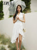 imCharms Summer Elegant Temperament Striped Ruffles Irregular Suit Collar Dress Sexy Mid-Length Skirt Women's Clothing