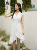 imCharms Summer Elegant Temperament Striped Ruffles Irregular Suit Collar Dress Sexy Mid-Length Skirt Women's Clothing