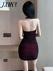 imCharms Summer Sexy Temperament Cross Hanging Neck Tight Hollow Bag Hip Double Layer Backless Dress Female