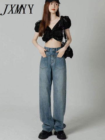 imCharms Summer Thin Section High Waist Jeans Women 2023 Design Niche Straight Loose Drape Wide Leg Straight Pants