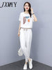 imCharms Summer Sports Suit 2023 Women's Casual Simple Western Style Age-Reducing White Two-Piece Suit