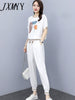 imCharms Summer Sports Suit 2023 Women's Casual Simple Western Style Age-Reducing White Two-Piece Suit