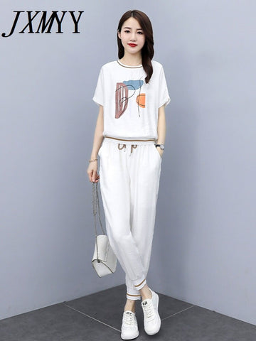 imCharms Summer Sports Suit 2023 Women's Casual Simple Western Style Age-Reducing White Two-Piece Suit