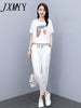 imCharms Summer Sports Suit 2023 Women's Casual Simple Western Style Age-Reducing White Two-Piece Suit