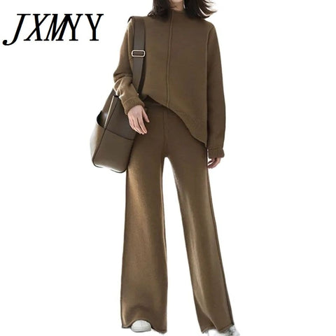 imCharms Thin Knit Suit 2023 Ladies Western Temperament Sweater Wide Leg Pants Autumn And Winter Two-Piece Suit