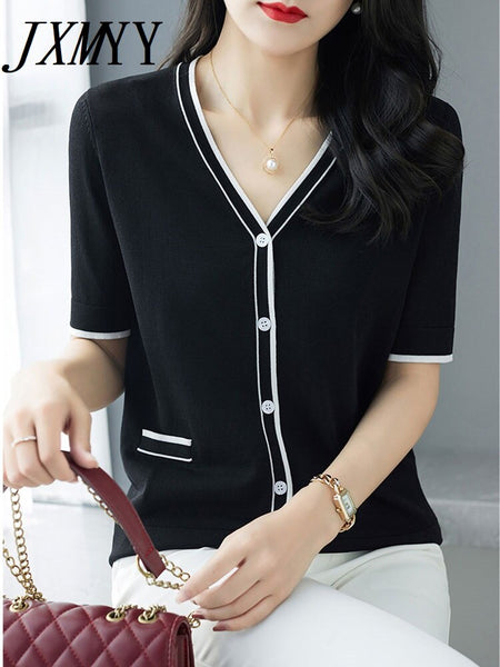 imCharms Thin Knitted Cardigan Women's Loose And Thin Elegant Temperament V-Neck Top Summer Dress 2023 All-Match Coat