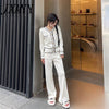 imCharms White Knitted Suit Ladies 2023 Autumn Women's Long-Sleeved Cardigan Top + Two-Piece Casual Pants