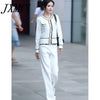 imCharms White Knitted Suit Ladies 2023 Autumn Women's Long-Sleeved Cardigan Top + Two-Piece Casual Pants