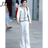 imCharms White Knitted Suit Ladies 2023 Autumn Women's Long-Sleeved Cardigan Top + Two-Piece Casual Pants