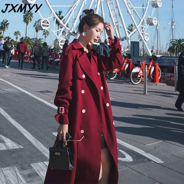imCharms Windbreaker women's mid-length 2023 small British style loose over the knee red spring and autumn all-match coat