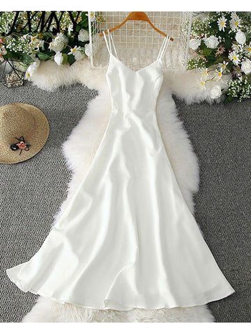 imCharms Women Beach Boho Strap Dress Sexy Party Club White Black Backless High Waist Dresses Casual Vacation Street Maxi Dress