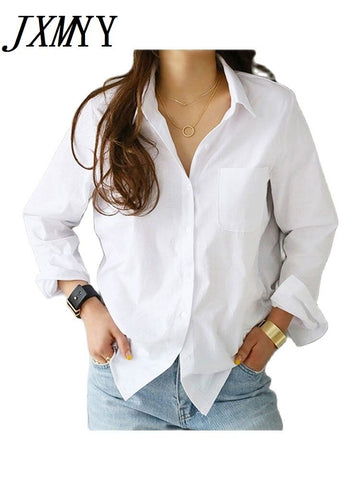 imCharms Women Shirts And Blouses 2023 Feminine Blouse Top Long Sleeve Casual White Turn-Down Collar OL Style Women Loose Blouses