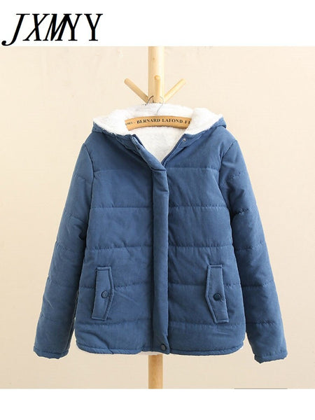 imCharms Women Winter Fleece Parkas Coat Korean Casual Jackets Cotton Hooded Windproof Warm Pink Khaki Velvet Coat for Women