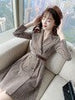 imCharms Women's Elegant Plaid Suit Dress 2023 Spring Temperament Retro High Waist Double Breasted Ladies Autumn Dress
