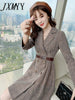 imCharms Women's Elegant Plaid Suit Dress 2023 Spring Temperament Retro High Waist Double Breasted Ladies Autumn Dress