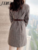imCharms Women's Elegant Plaid Suit Dress 2023 Spring Temperament Retro High Waist Double Breasted Ladies Autumn Dress