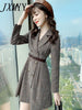 imCharms Women's Elegant Plaid Suit Dress 2023 Spring Temperament Retro High Waist Double Breasted Ladies Autumn Dress