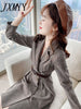 imCharms Women's Elegant Plaid Suit Dress 2023 Spring Temperament Retro High Waist Double Breasted Ladies Autumn Dress
