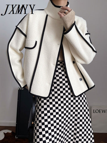 imCharms Woolen Coat 2023 Autumn And Winter Elegant Simple Loose Casual All-Match Short Long Sleeve Top For Women