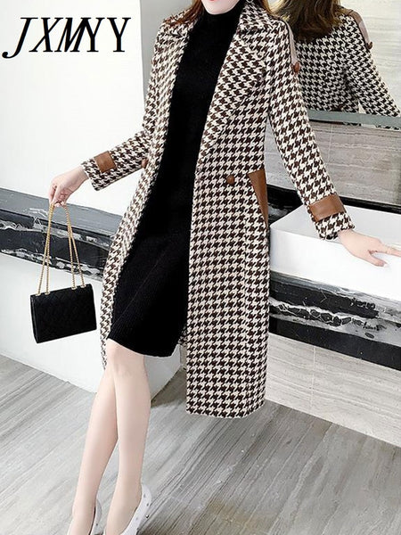 imCharms Woolen Coat Women's Mid-Length Autumn And Winter Wear 2023 Temperament Self-Cultivation Houndstooth Plaid Coat Tweed