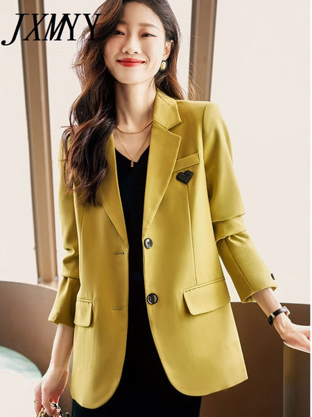 imCharms Yellow Suit Jacket Women's Spring And Autumn Temperament Long-Sleeved Formal Work Clothes Suit Top