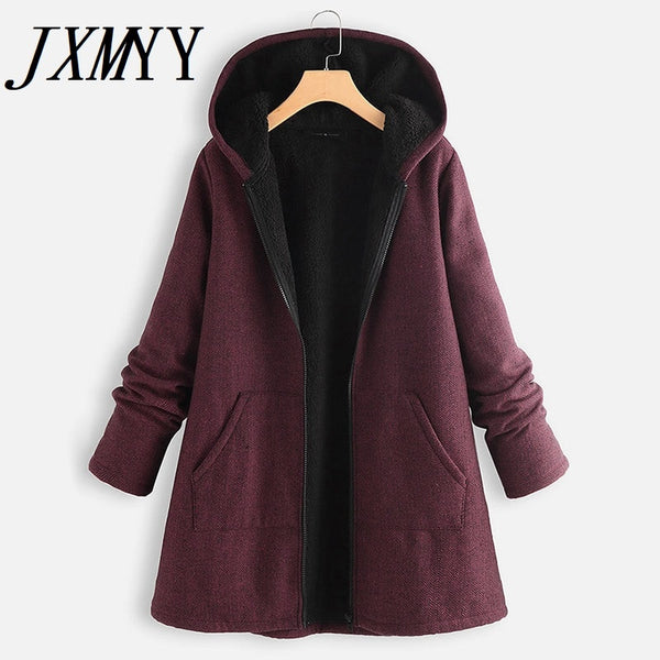 imCharmsY Autumn And Winter 2023 Cotton Padded Jacket Leisure Plush Padded Jacket Medium Length Hooded Women Coat