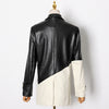 Jacket Blazer Women 2023 Temperament Casual Suit Collar Contrast Color Loose Stitching PU Leather Suit Jacket